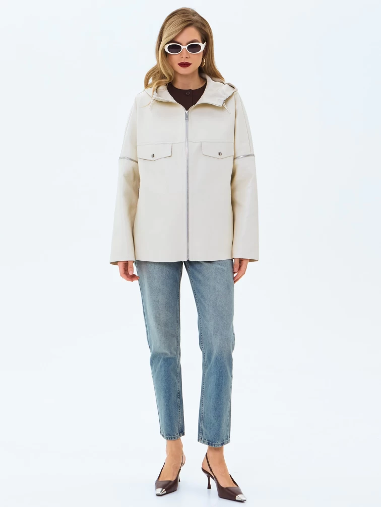 Женская кожаная куртка премиум класса 3086, бежевая, размер 46, артикул 24470-6