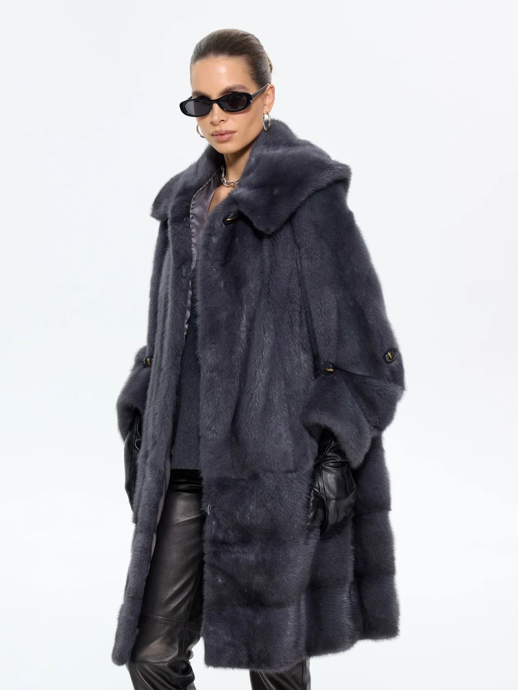 Женская шуба из меха норки с капюшоном М-101-3- 319, графитовая, размер 54, артикул 65380-7