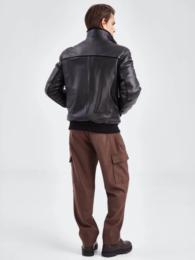 Короткая кожаная мужская дубленка бомбер 515, черная, размер 50, артикул 40261-6