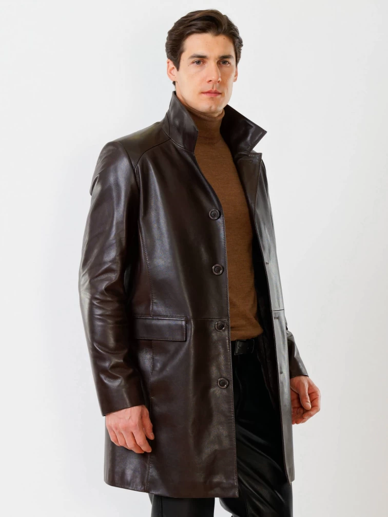 Мужской кожаный френч премиум класса 539, коричневый, размер 50, артикул 28820-5