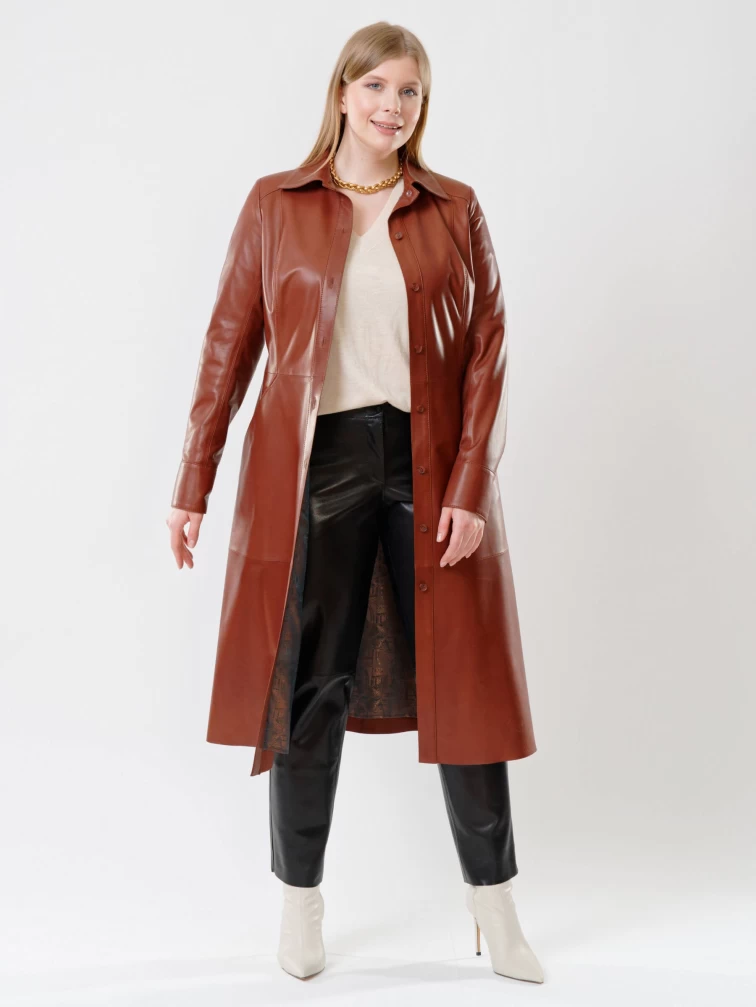 Женское кожаное платье рубашка из натуральной кожи 02, коричневое, размер 50, артикул 91460-3