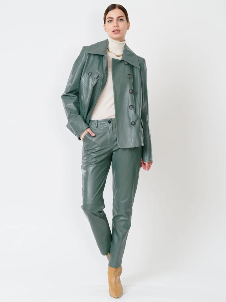 Кожаная куртка пиджак женская 302, оливковый, размер 46, артикул 90800-3