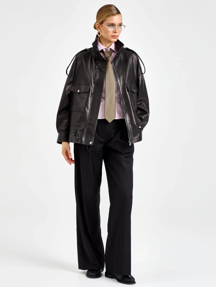 Черная женская кожаная куртка премиум класса 3101, размер 42, артикул 92200-0