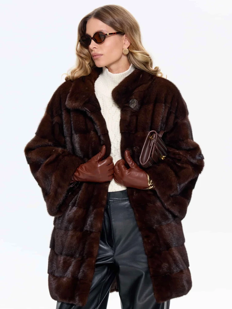 Короткая коричневая норковая женская шуба MANAKAS 2524, размер 38, артикул 34470-4