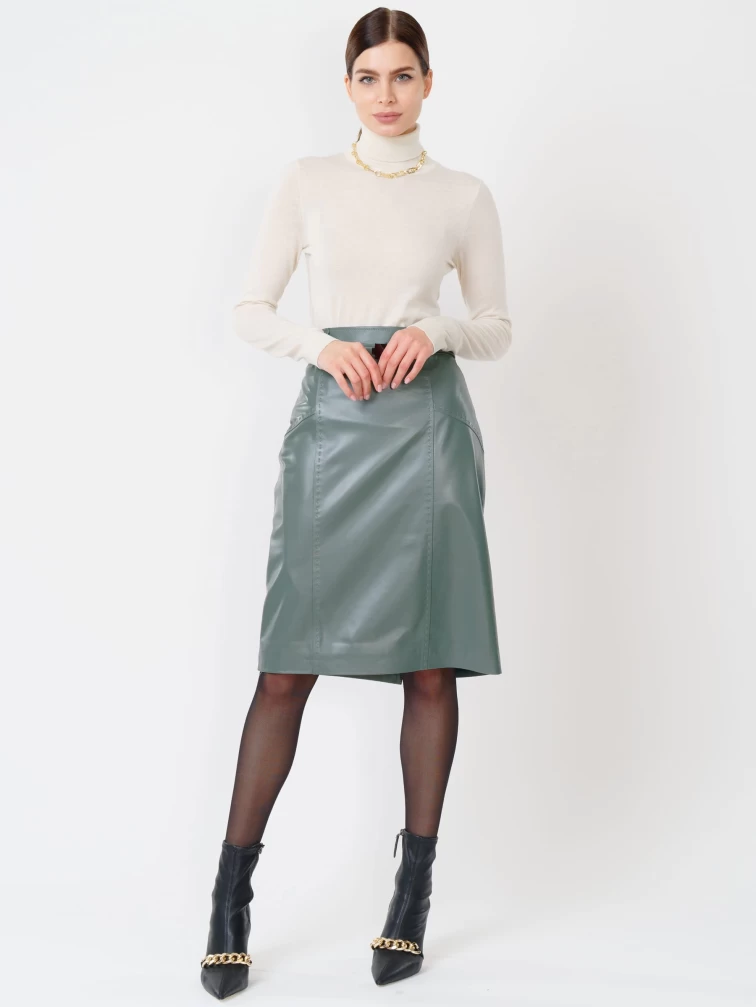 Оливковая кожаная юбка карандаш 02рс, размер 46, артикул 85471-3