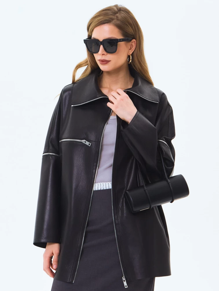 Кожаная куртка премиум класса для женщин 3088, черная, размер 46, артикул 24330-1