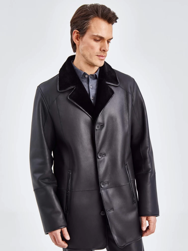 Классическая мужская дубленка премиум класса 135(пр), черная, размер 56, артикул 71400-4