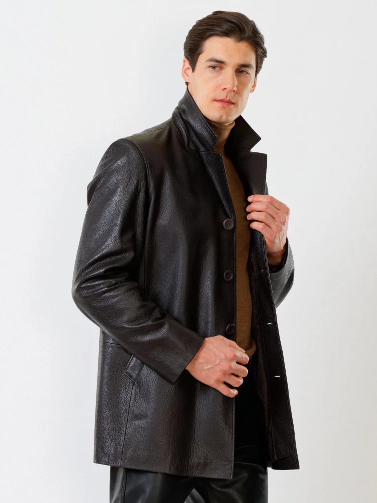 Кожаный костюм мужской: Пиджак 21/1 + Брюки 01, коричневый/черный, р. 48, артикул 140010-4