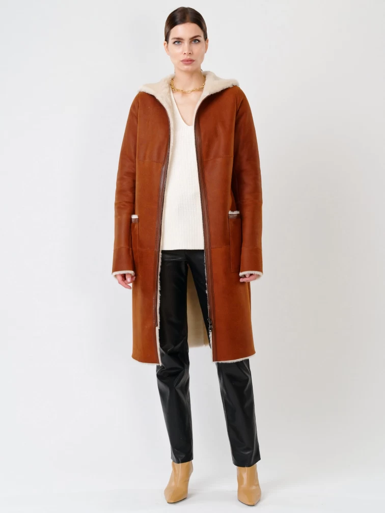 Демисезонный комплект женский: Дубленка 203 + Брюки 03, табачный/черный, р. 44, арт. 111189-0