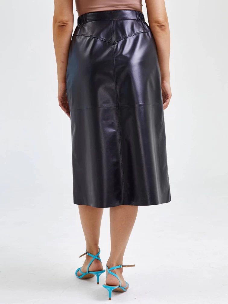 Длинная кожаная юбка 08, черная, размер 44, артикул 85550-5