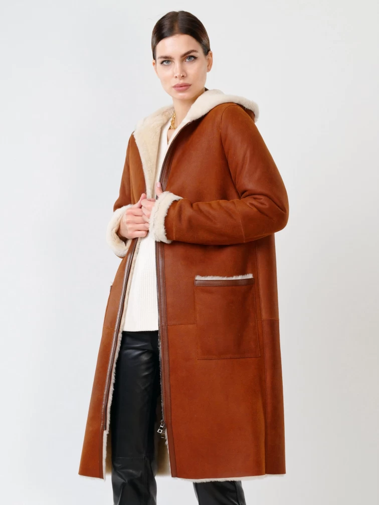 Демисезонный комплект женский: Дубленка 203 + Брюки 03, табачный/черный, р. 44, арт. 111189-3