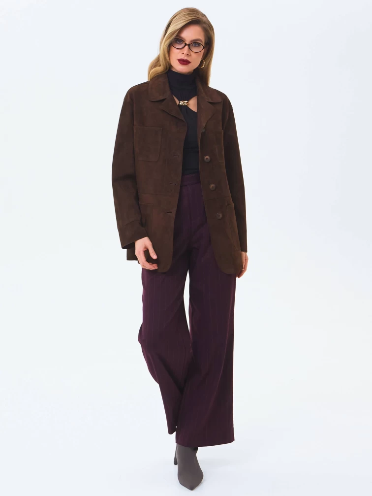 Замшевая куртка премиум класса для женщин 3092з, коричневая, размер 44, артикул 24630-1