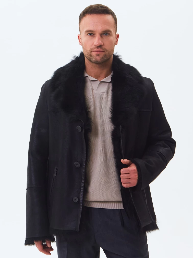 Короткая мужская дубленка из тосканы премиум класса Мишель, черная, размер 52, артикул 70370-4