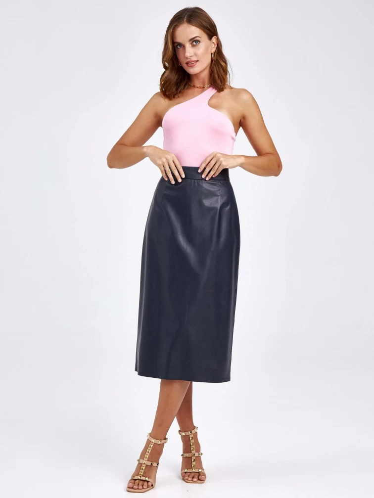 Женские кожаная юбка из экокожи 4540007, синяя, размер 48, артикул 85750-4