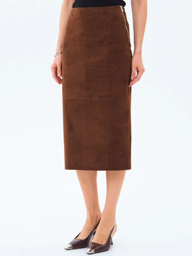Замшевая юбка-миди 18з, коньячная, размер 42, артикул 85990-2