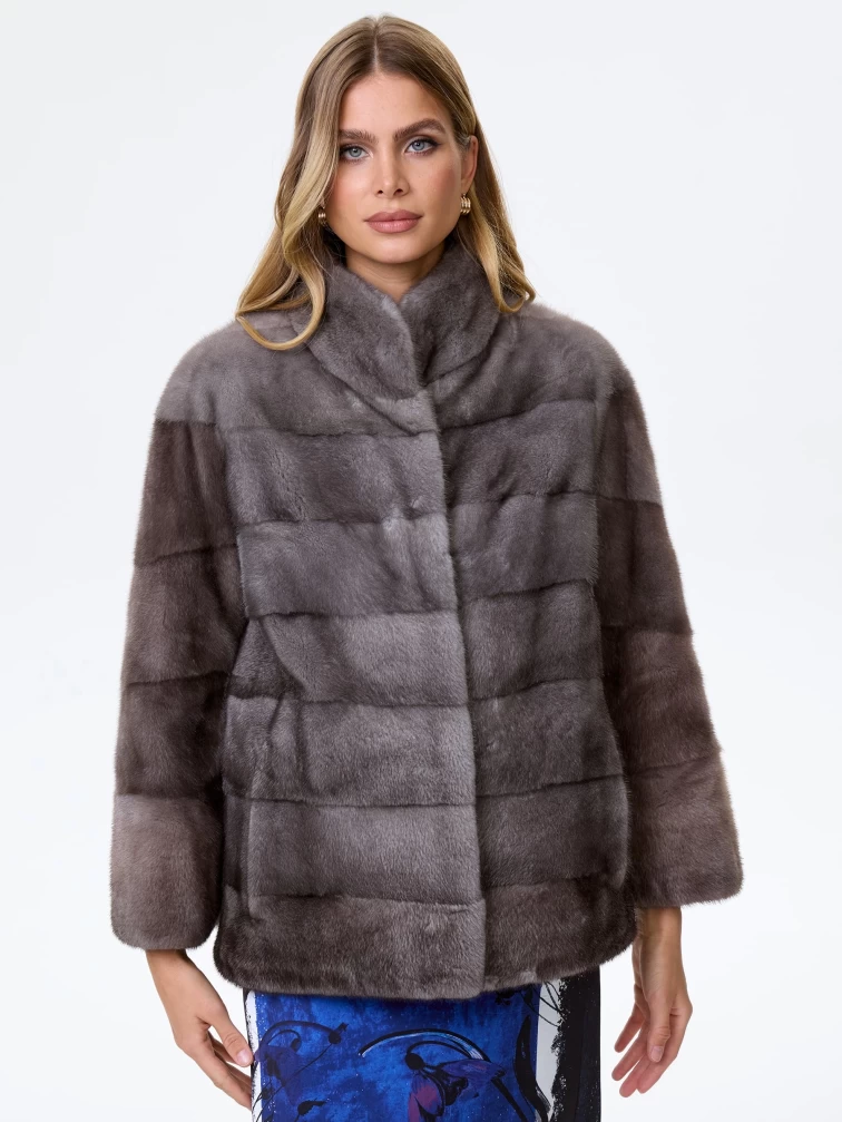Норковая поперечная куртка женская Ольга(в), графитовая, размер 46, артикул 34030-4