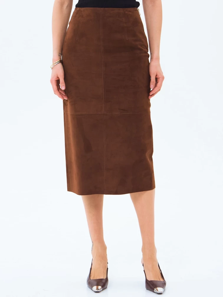 Замшевая юбка-миди 18з, коньячная, размер 42, артикул 85990-4