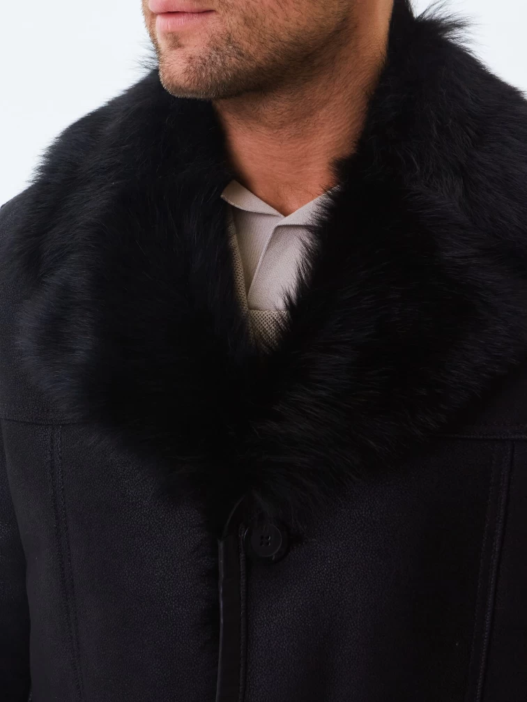 Короткая мужская дубленка из тосканы премиум класса Мишель, черная, размер 52, артикул 70370-3