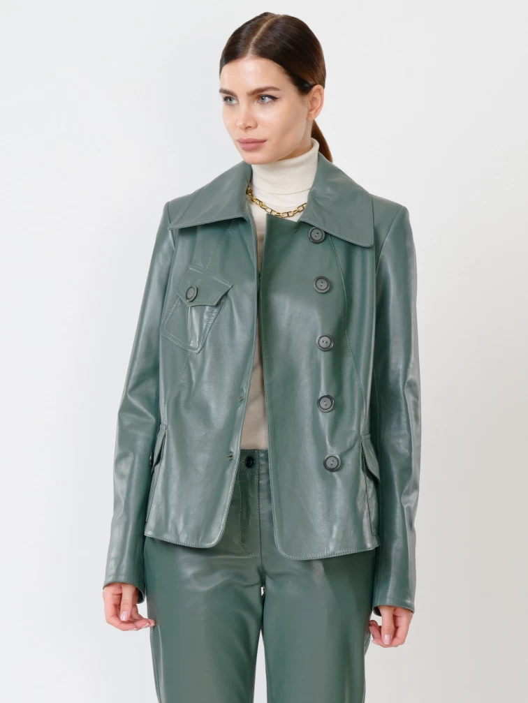 Кожаная куртка пиджак женская 302, оливковый, размер 46, артикул 90800-1