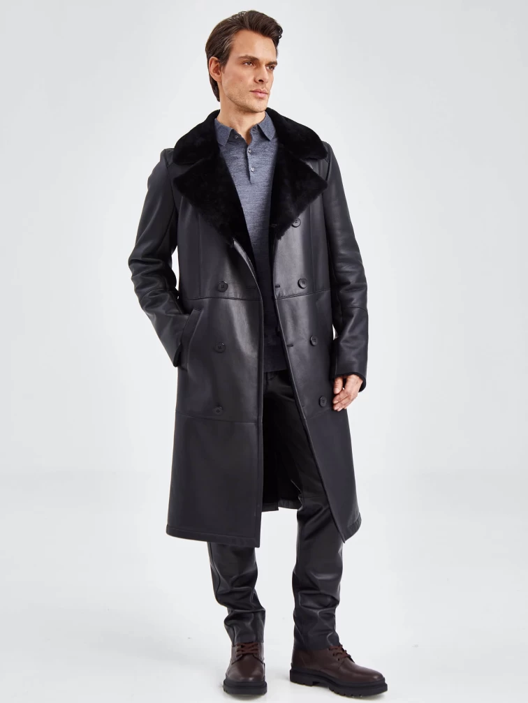 Двубортное мужское пальто из натуральной овчины премиум класса 432, черная, размер 54, артикул 71380-0