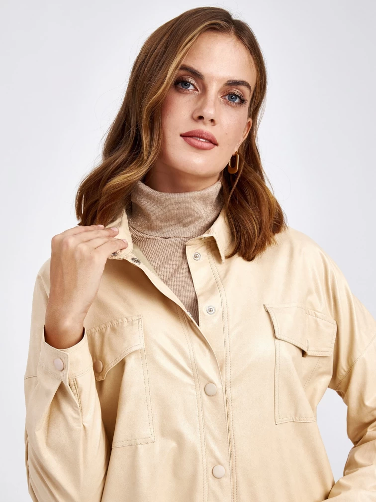 Женская кожаная рубашка из экокожи 4820785, молочная, размер 44, артикул 85720-4