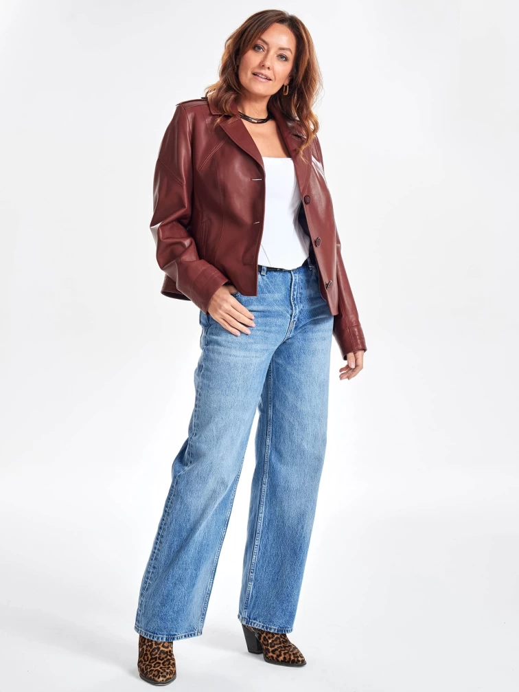 Короткий кожаный женский пиджак премиум класса 304н, виски, размер 46, артикул 23380-4