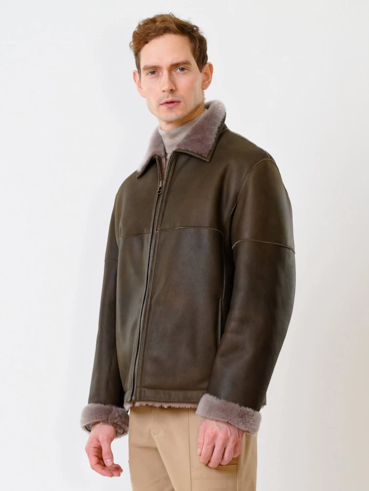 Короткая мужская дубленка 140, оливковая, размер 44, артикул 70230-2