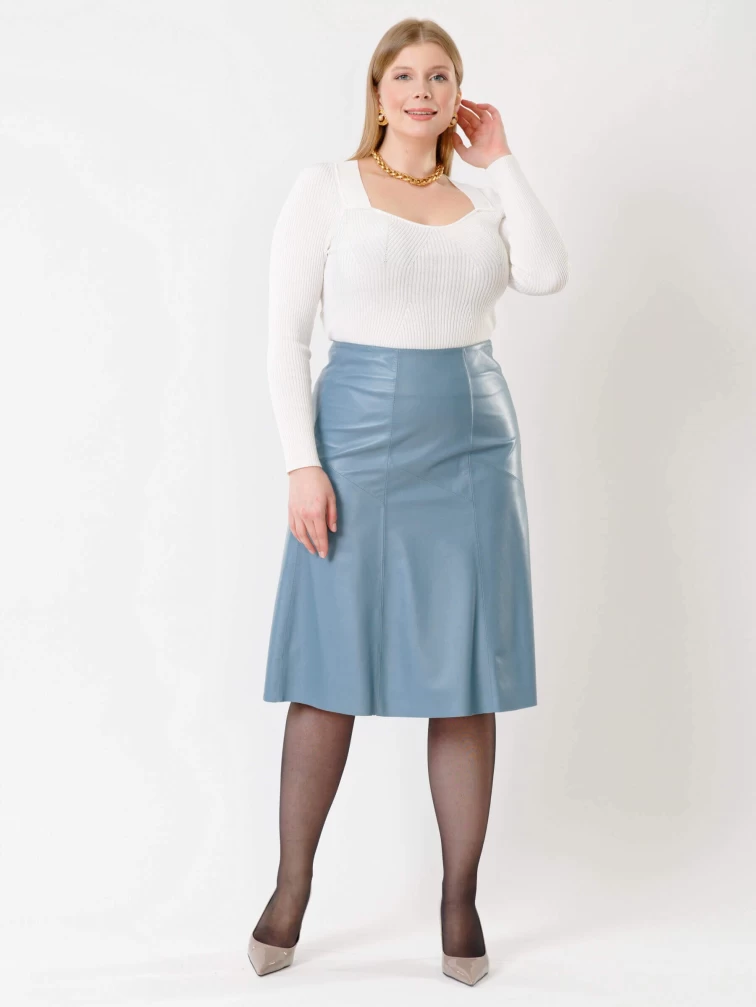 Расклешенная кожаная юбка 04, голубая, размер 48, артикул 85410-4