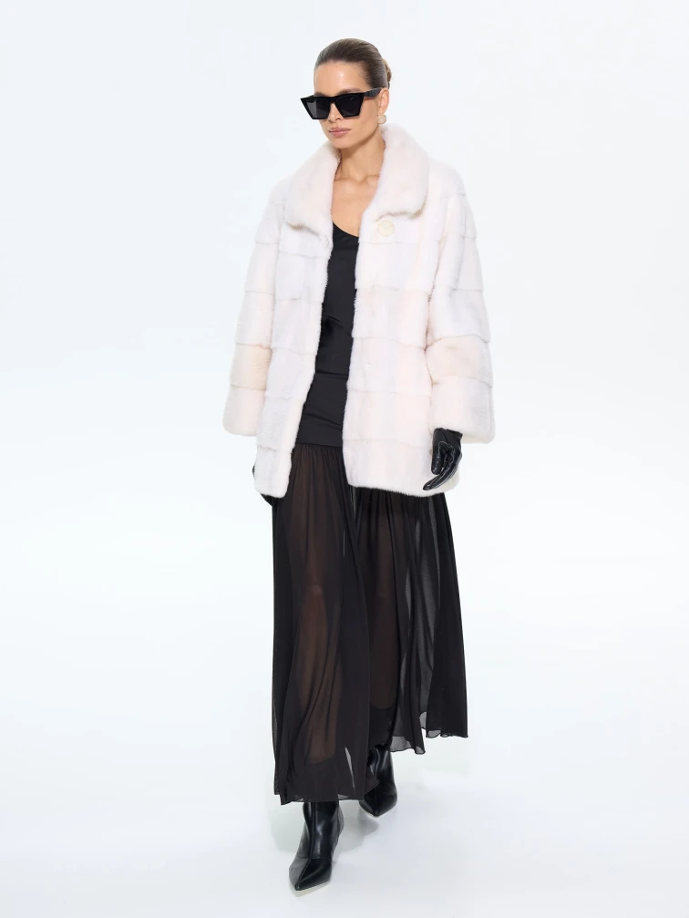 Поперечная женская норковая шуба BRASCHI LE88, белая, размер 42, артикул 34340-6