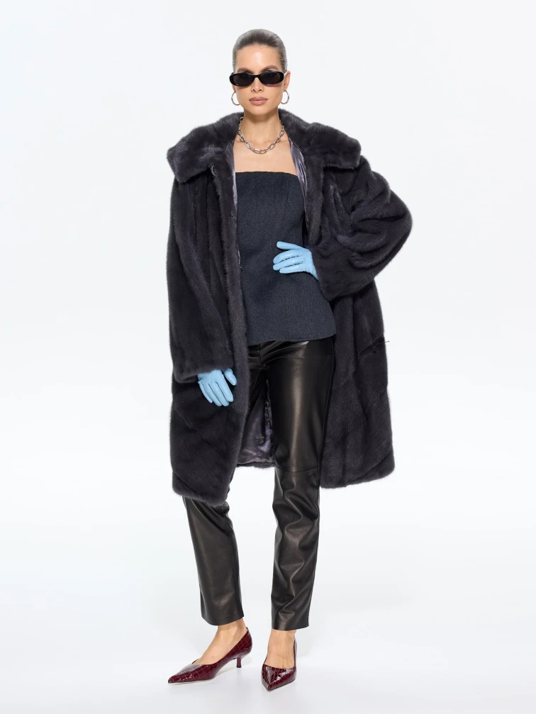 Женская норковая шуба с капюшоном М-101-9- 708, графитовая, размер 52, артикул 65370-0