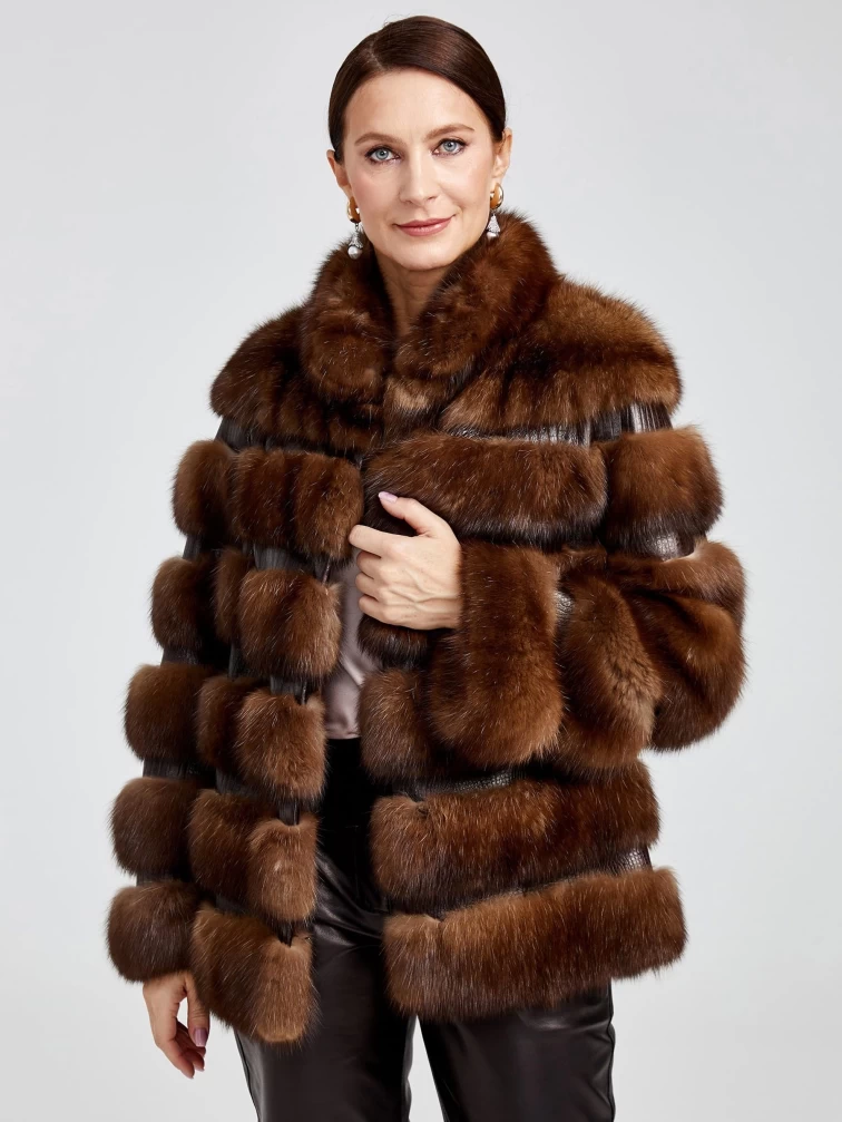 Зимний комплект женский: Шуба из меха соболя С-2 Ребекка + Брюки 02, коричневый/черный, р. 44, арт. 111317-3