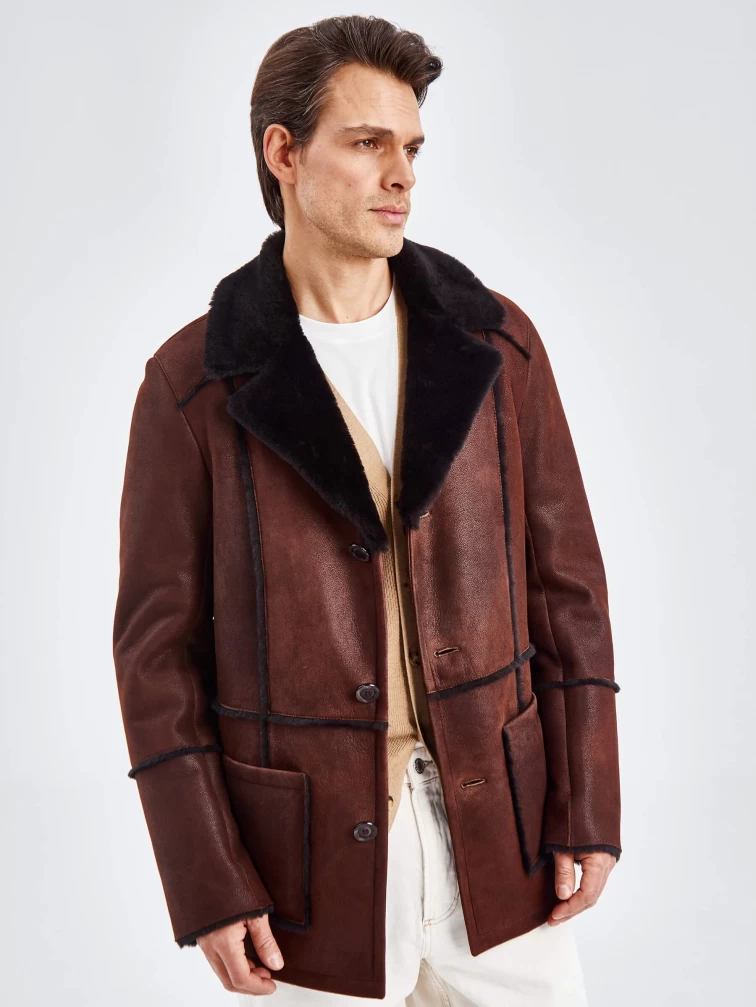 Дубленка пиджак с выпущенным мехом для мужчин премиум класса 434, виски, размер 48, артикул 71440-3