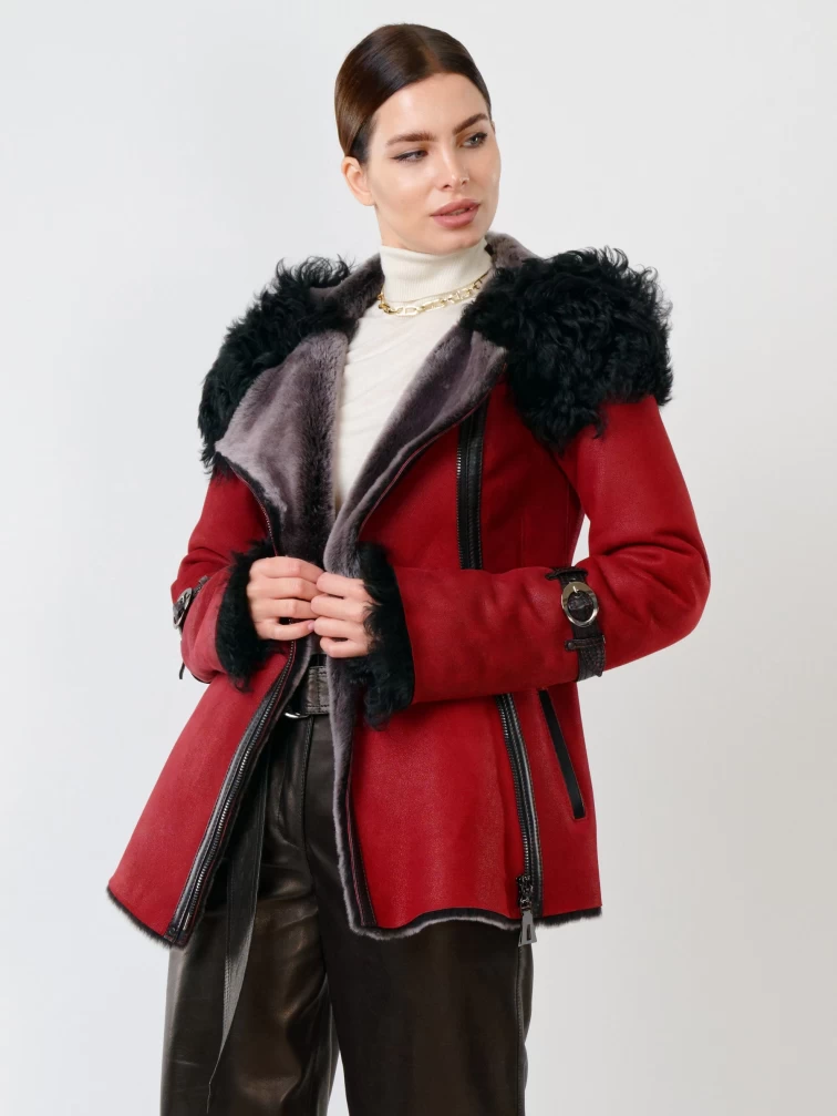 Демисезонный комплект женский: Дубленка 288 + Брюки 05, красная/черный, р. 42, арт. 111323-5