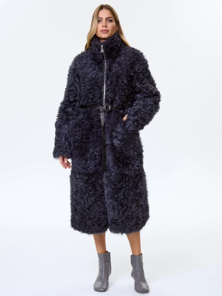 Длинное женское пальто из натуральной овчины тиградо премиум класса 2025, темно-серое, размер 44, артикул 64430-5