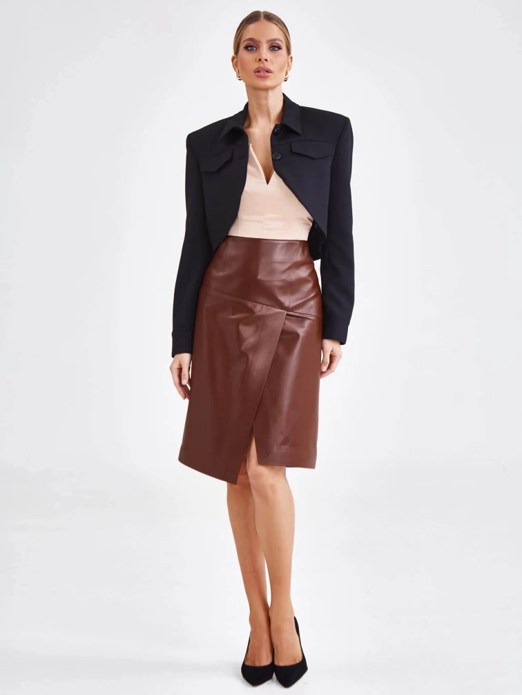 Юбка миди из натуральной кожи 15, табачная, размер 44, артикул 85890-4