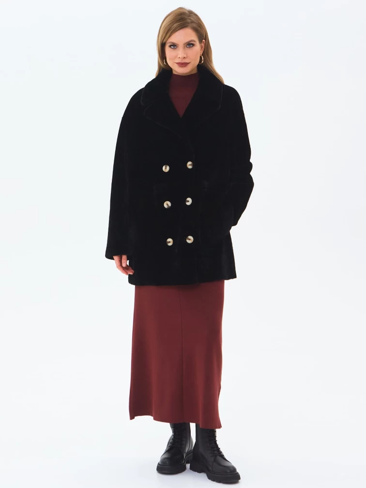 Женская дубленка из астрагана 2064, черная, размер 48, артикул 64640-7