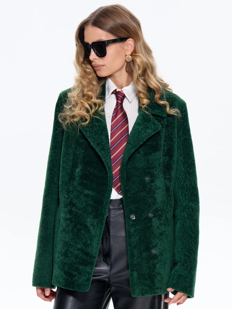 Зеленая дубленка из астрагана 58мех, размер 46, артикул 64760-4