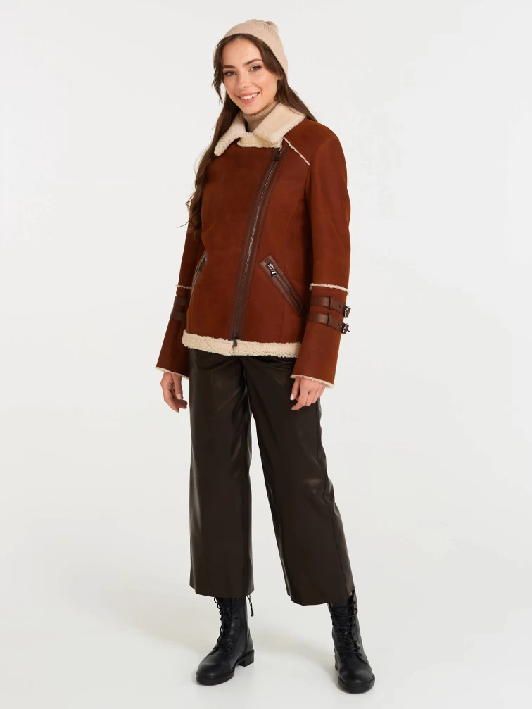 Демисезонный комплект женский: Дубленка 290 + Брюки 05, табачный/черный, р. 44, арт. 111257-0