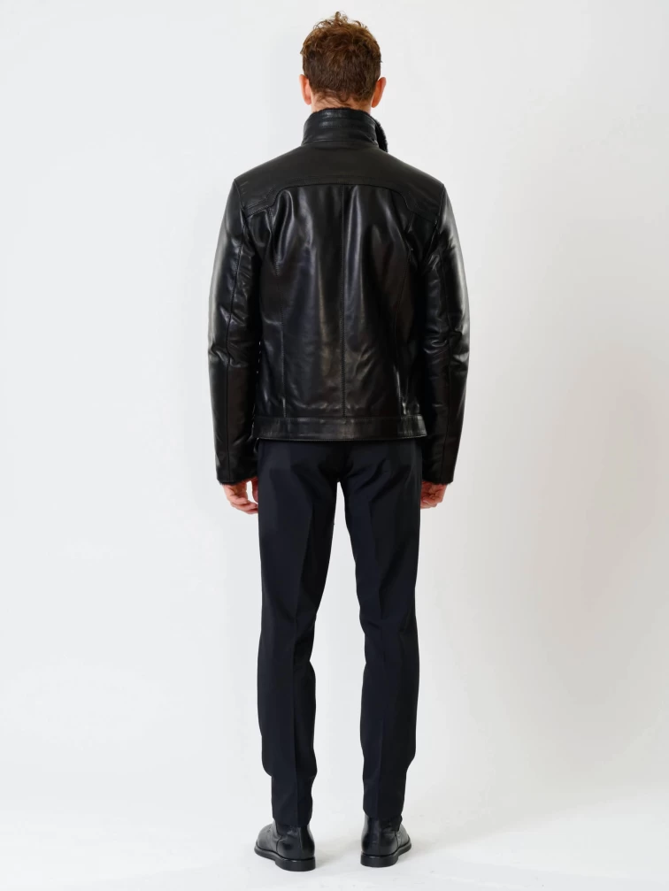 Короткая кожаная дубленка для мужчин 516, черная, размер 52, артикул 40210-4