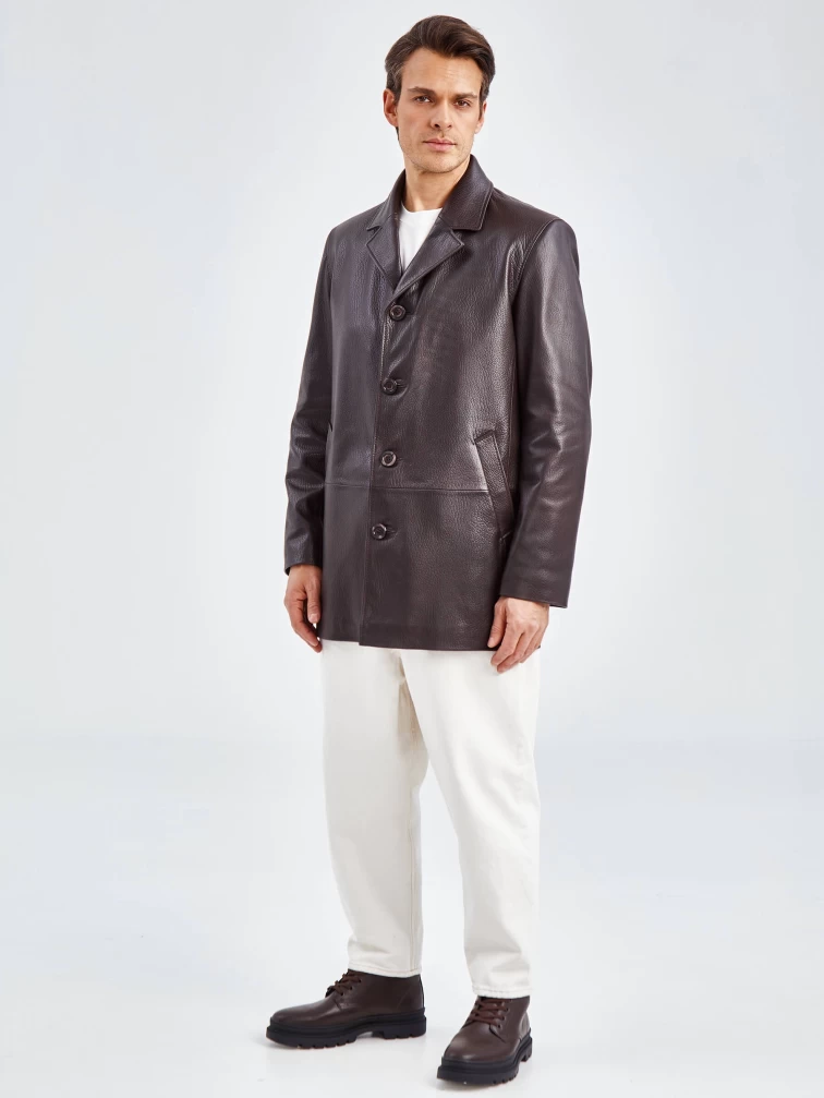 Кожаный пиджак мужской премиум класса 21/1, коричневый, размер 50, артикул 27300-3