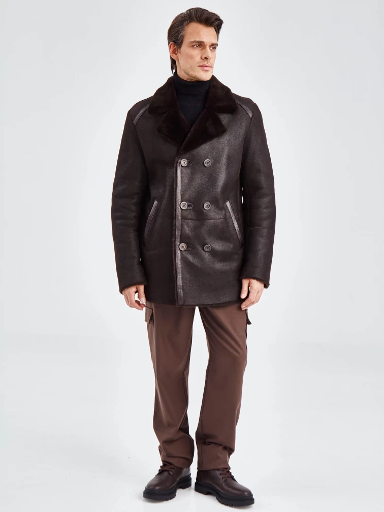 Дубленка двубортная классическая мужская 422, коричневая, размер 58, артикул 70500-3