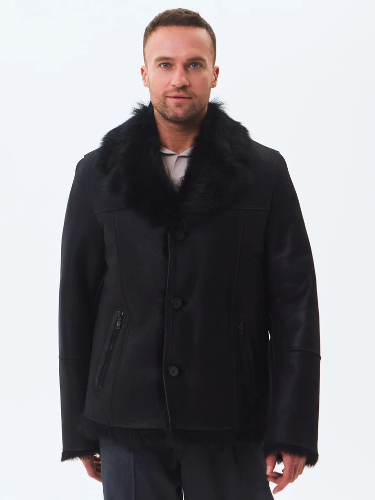 Короткая мужская дубленка из тосканы премиум класса Мишель, черная, размер 52, артикул 70370-2