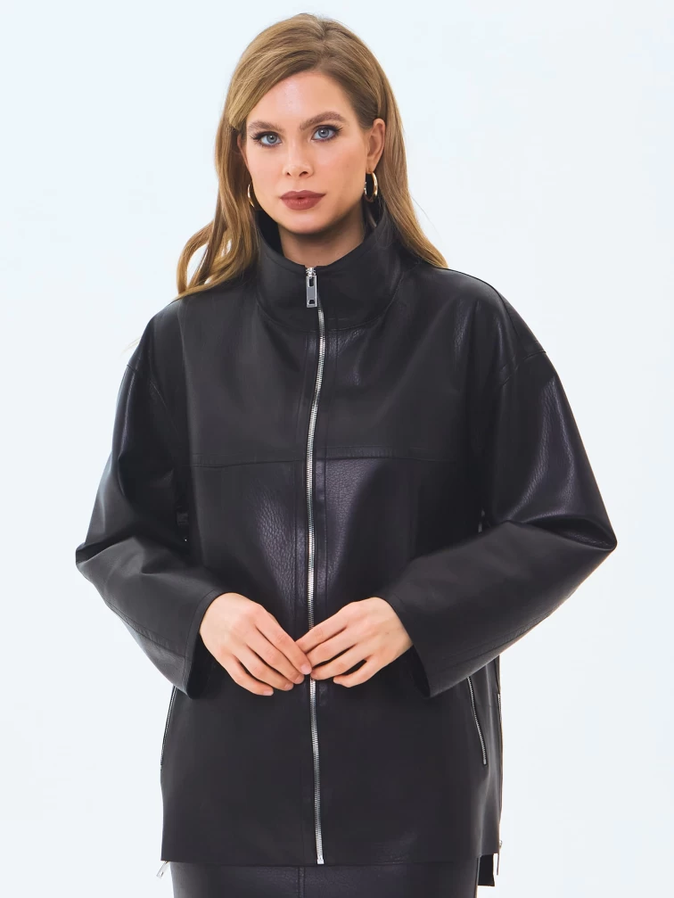 Кожаная куртка премиум класса для женщин 3090, черная, размер 48, артикул 24340-4