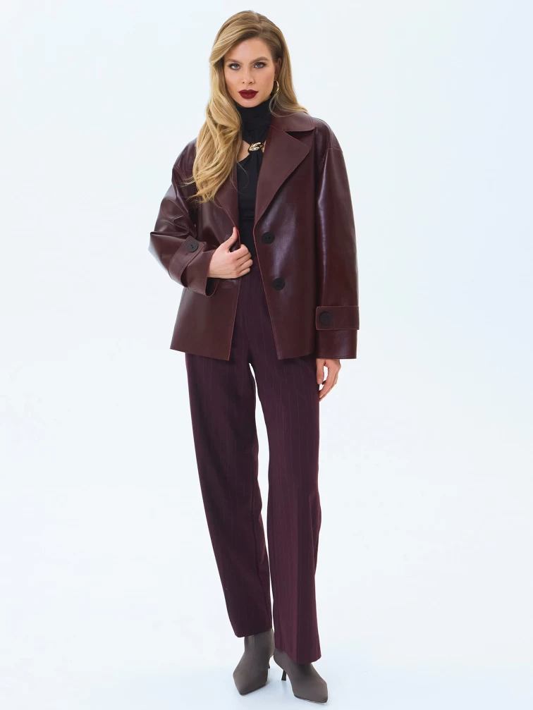 Бордовый кожаный женский пиджак премиум класса 3097, размер 48, артикул 24310-5