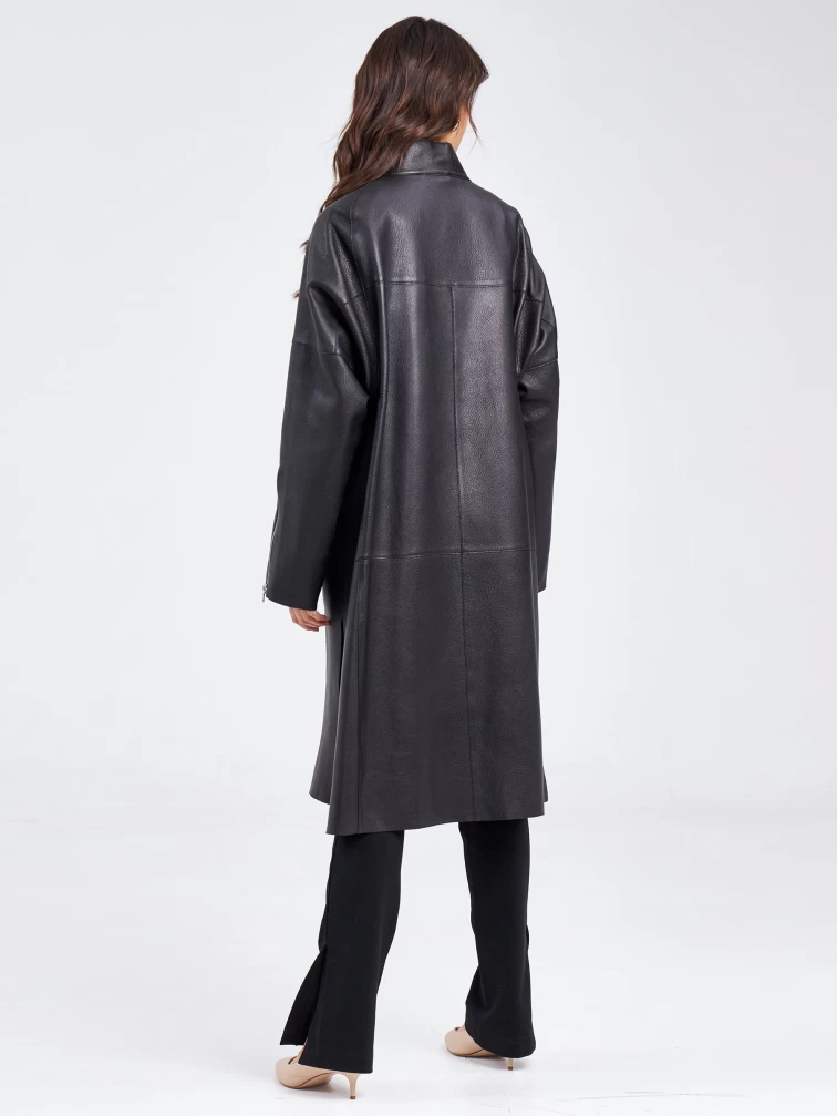 Женский кожаный плащ на молнии премиум класса 3041, черный, размер 48, артикул 91890-5