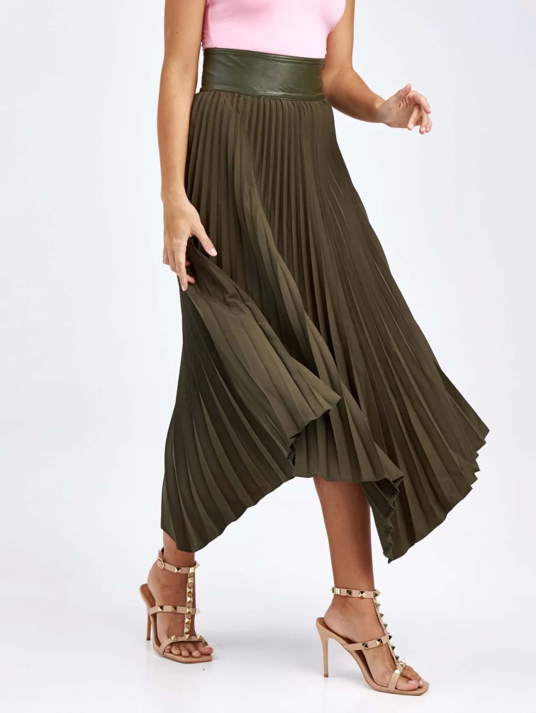 Женские кожаная юбка из экокожи 4820767, оливковая, размер 44, артикул 85820-6