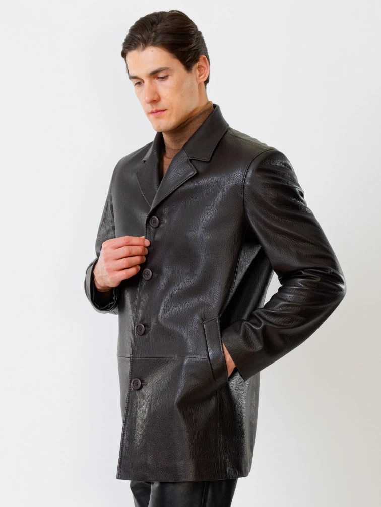 Мужская кожаная куртка на пуговицах 21/1, коричневая, размер 50, артикул 29620-5