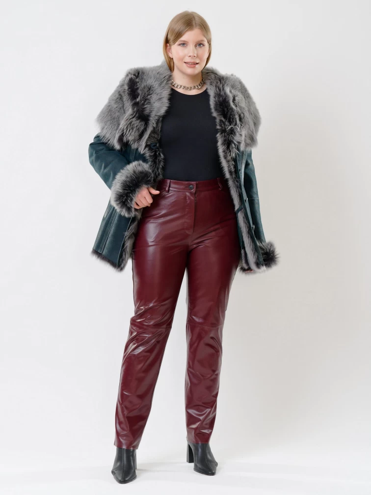 Короткая женская дубленка из тосканы с капюшоном 122, синяя, размер 40, артикул 62040-5