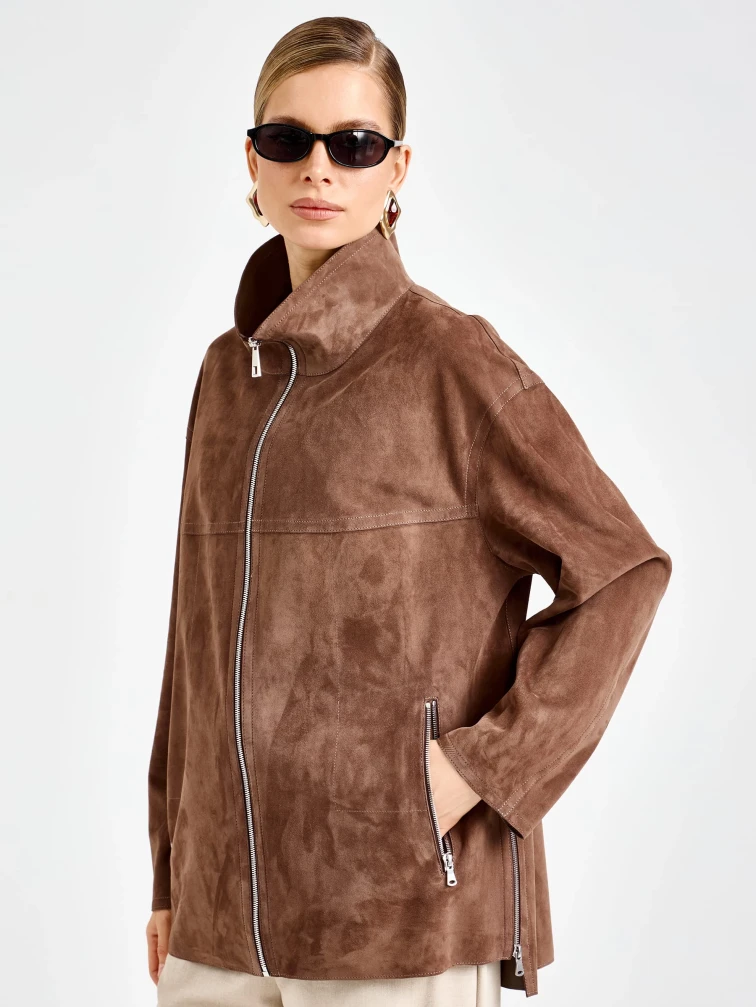Замшевая женская куртка премиум класса 3090з, светло-коричневая, размер 42, артикул 92360-6
