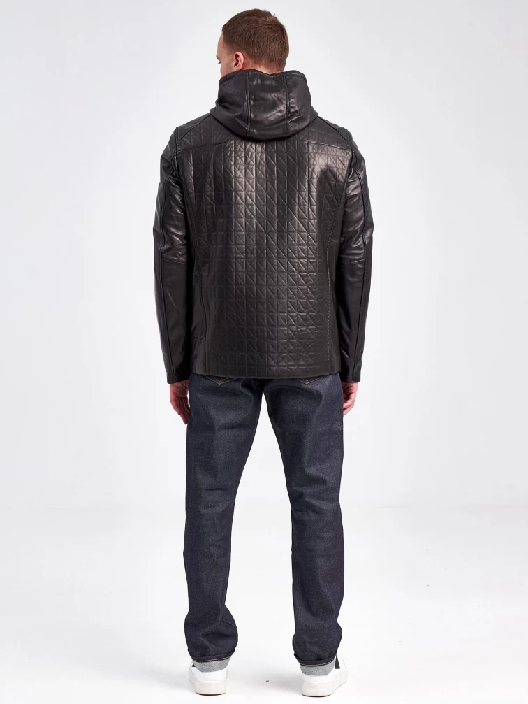 Кожаная куртка с капюшоном для мужчин 5488, черная, размер 52 , артикул 41020-2
